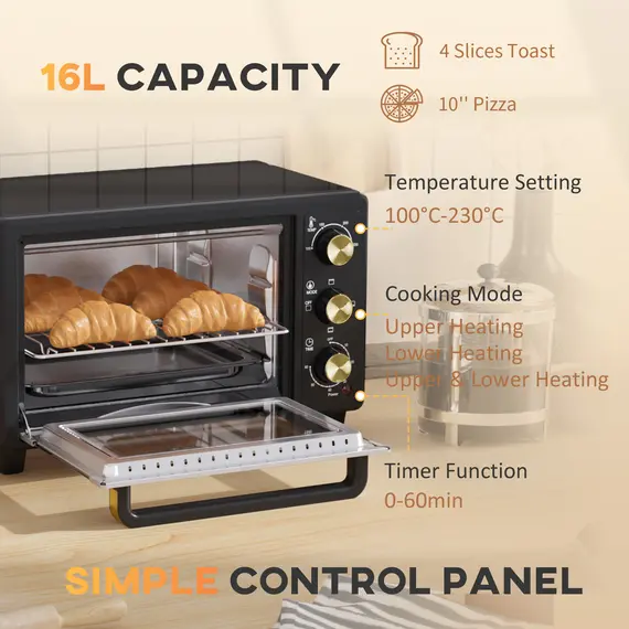 Buy 16L Mini 1400W Countertop Oven - Black, 5 image