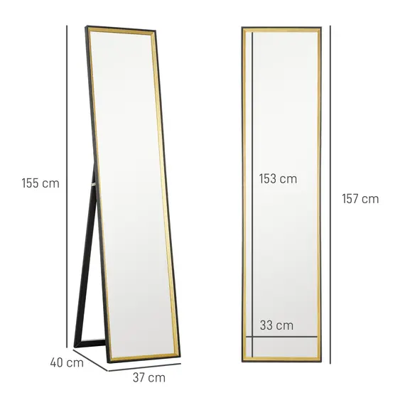 Buy 157 x 37cm Elegant Full-Length Mirror - Black/Gold-Tone, 3 image