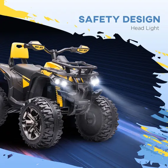 Buy 12V Quad Bike ATV with LED Lights, Music, Backrest, Forward, Backward, Yellow, 6 image