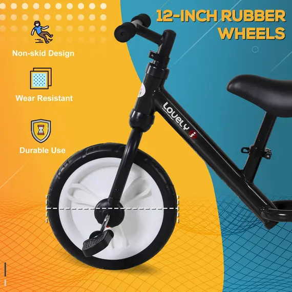 Buy 11 Inch Kids Balance Bike Training Pedal Bicycle W/ Removable Stabilizers EVA Tyres Adjustable Seat Height 2 to 5 Years Gift for Boys Girls Black, 7 image