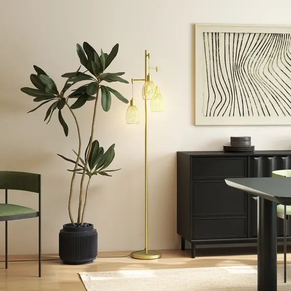 Buy 170cm Industrial 3-Light Floor Lamp, Dimmable Standing Lamp with Steel Lampshades for Living Room, Bedroom, Dinging Room, Study, Gold Tone, 8 image