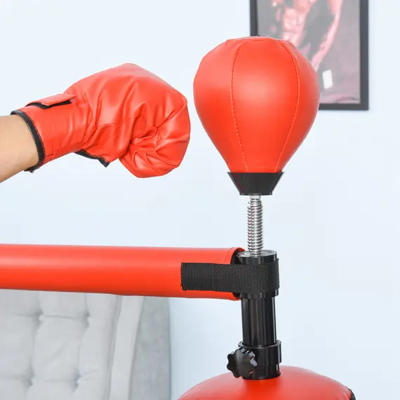 Buy 155-205cm 3-IN-1 Freestanding Boxing Punching Bag Stand, Boxing Speed Trainer with Rotating Flexible Arm, Speed Ball, Fillable Base, Red, 7 image