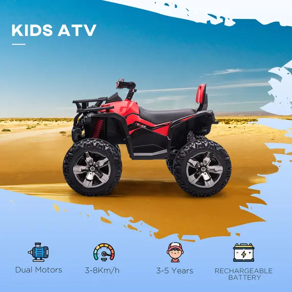 Buy 12V Quad Bike ATV with LED Lights, Music, Backrest, Forward, Backward, Red, 4 image