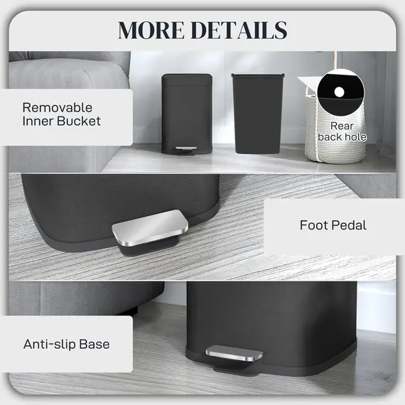 Buy 12L Modern Boxy Metal Home Kitchen Bin - Black, 7 image