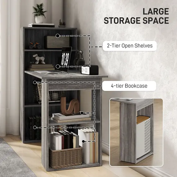 Buy 120cm Modern Computer Desk Bookshelf Study Table Workstation PC Laptop Writing Home Office 6 Shelves, Grey Wood-Effect, 5 image