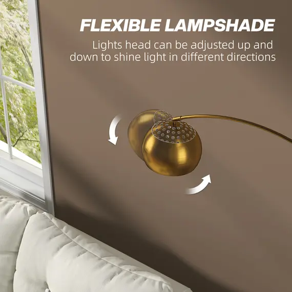 Buy 180cm Arc Floor Lamp for Living Room, Home Offices, Bedrooms, Modern Standing Lamp with Foot Switch, Faux Black Marble Base and Bell Shade, Gold Tone, 5 image