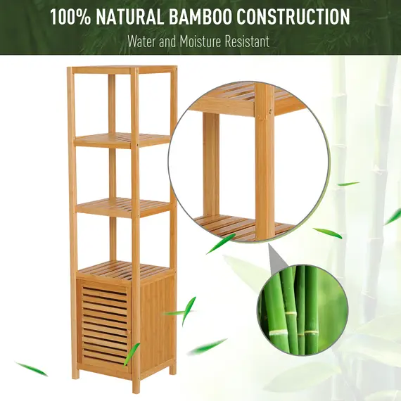 Buy 140cm Tall Bathroom Cabinet, Freestanding Storage Unit w/ 3 Shelves, Utility Organiser Cupboard for Home Kitchen, 5 image