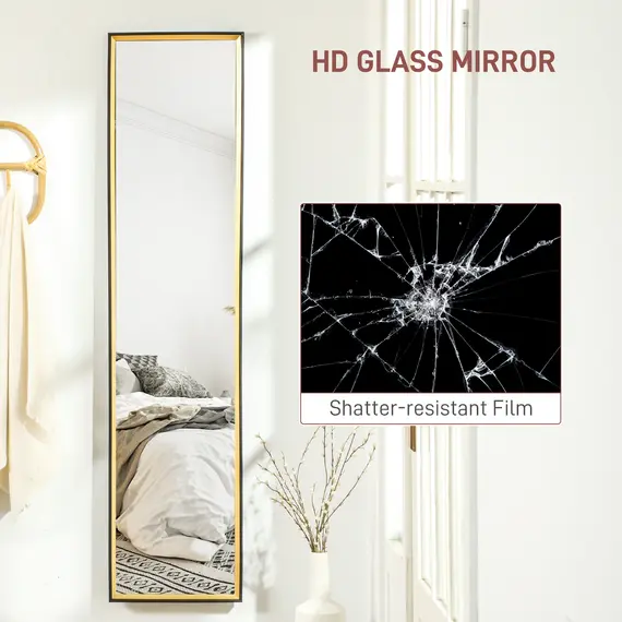 Buy 157 x 37cm Elegant Full-Length Mirror - Black/Gold-Tone, 7 image