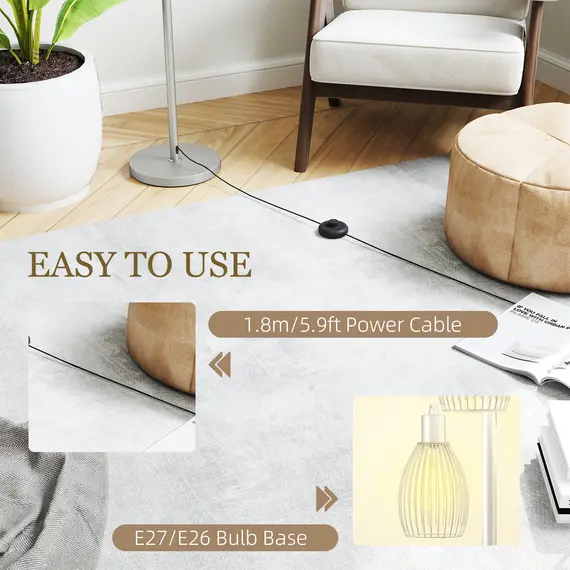 Buy 170cm Industrial 3-Light Floor Lamp, Dimmable Standing Lamp with Steel Lampshades for Living Room, Bedroom, Dinging Room, Study, Silver Tone, 6 image