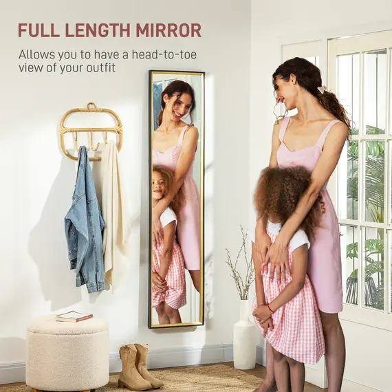 Buy 157 x 37cm Elegant Full-Length Mirror - Black/Gold-Tone, 4 image