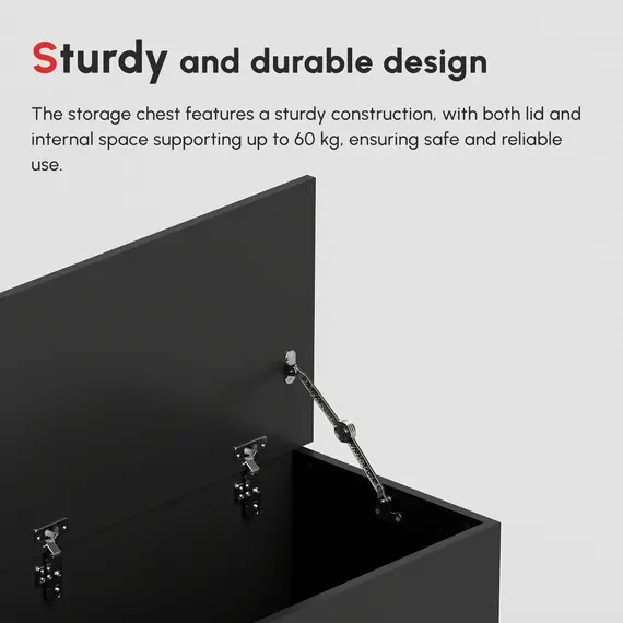 Buy 113L Storage Chest, Storage Box with Flip-Top Lid and 2 Safety Hinges, Storage Trunk for Living Room, Entryway, 100 x 40 x 40 cm, Black, 8 image