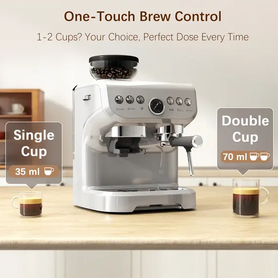 Buy 15 Bar Coffee Machine, with Adjustable Grind, Steamer and Accessories - Silver Colour, 5 image