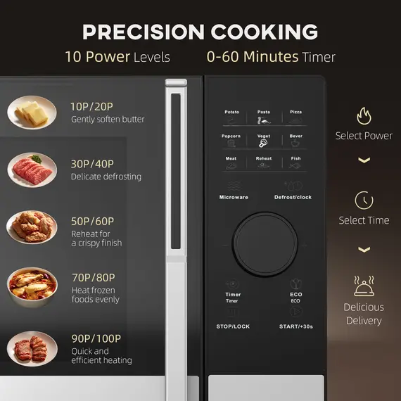 Buy 23L 800W Microwave Oven, Digital Solo Microwave with 10 Power Levels, Automatic Defrost, 8 Auto Cook Menus, 60 Minutes Timer, Eco Mode, Clock, Easy Clean, Small Black Microwave, 5 image