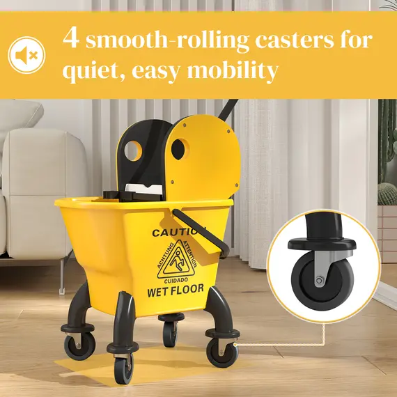 Buy 26 Litre Mop Bucket, with Wringer and Mop - Yellow, 6 image