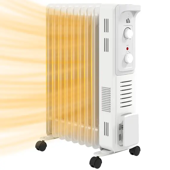 Buy 2000W Quiet Oil Filled Radiator, 9 Fin Energy Efficient Portable Electric Heater with 3 Heat Settings, Adjustable Thermostat, Safety Tip Over, Overheat Protection, for Home, White