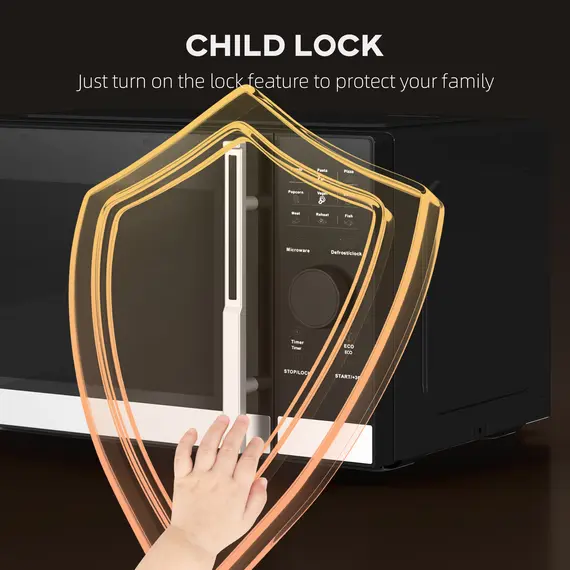 Buy 23L 800W Microwave Oven, Digital Solo Microwave with 10 Power Levels, Automatic Defrost, 8 Auto Cook Menus, 60 Minutes Timer, Eco Mode, Clock, Easy Clean, Small Black Microwave, 9 image
