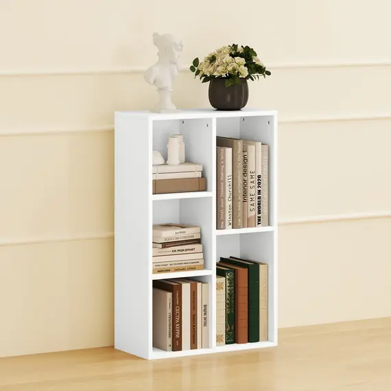 Buy 2-Tier Bookshelf with 5 Compartments - White, 7 image
