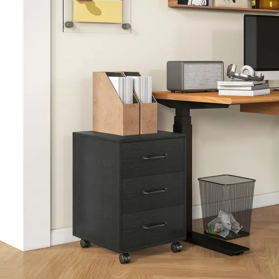 Buy 3 Drawer File Cabinet, Mobile Filing Cabinet on Wheels for Home Office, Study, Black, 2 image