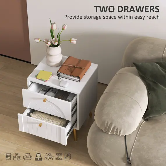 Buy 2-Drawer Bedside Table Set of 2 - White, 5 image