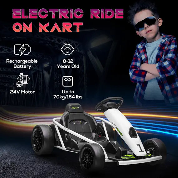 Buy 24V Electric Go Kart for Kids, Drift Ride-On Racing Go Kart with 2 Speeds, for Boys Girls Aged 8-12 Years Old, White, 4 image