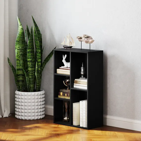 Buy 2-Tier Bookshelf with 5 Compartments - Black, 8 image