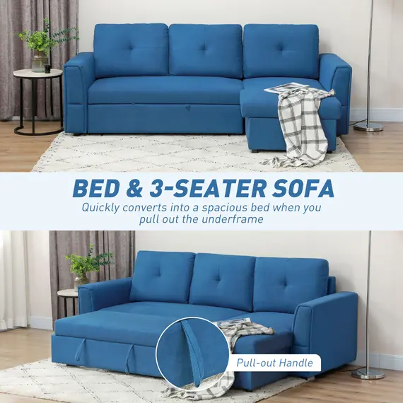 Buy 3 Seater Sofa Bed, L Shaped Pull Out Sofa Bed with Storage, Convertible Click Clack Settee Sectional Sleeper Futon for Living Room, Office, Dark Blue, 4 image