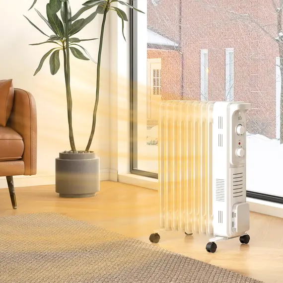 Buy 2000W Quiet Oil Filled Radiator, 9 Fin Energy Efficient Portable Electric Heater with 3 Heat Settings, Adjustable Thermostat, Safety Tip Over, Overheat Protection, for Home, White, 2 image