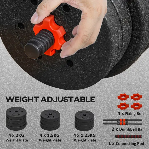 Buy 20kg 2 IN 1 Adjustable Dumbbells Weight Set, Dumbbell Hand Weight Barbell for Body Fitness, Lifting Training for Home, Office, Gym, Black, 6 image