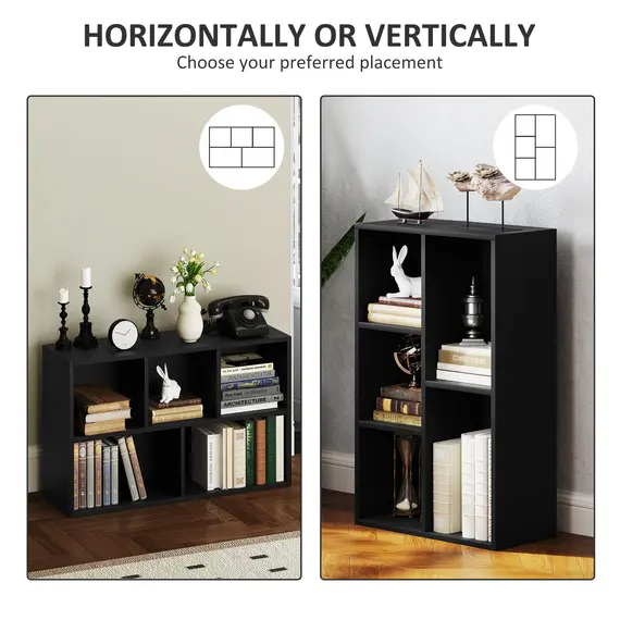 Buy 2-Tier Bookshelf with 5 Compartments - Black, 5 image
