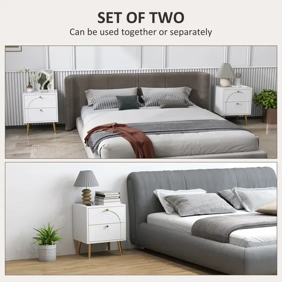 Buy 2-Drawer Bedside Table Set of 2 - White, 4 image