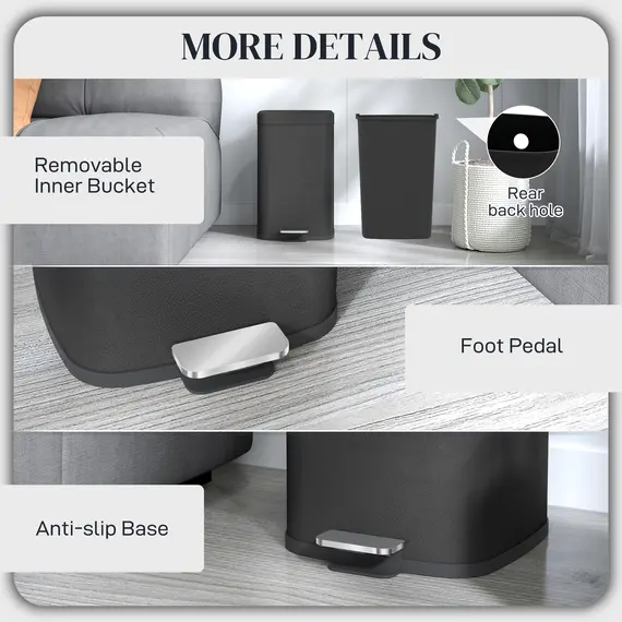 Buy 20L Modern Boxy Metal Home Kitchen Bin - Black, 7 image