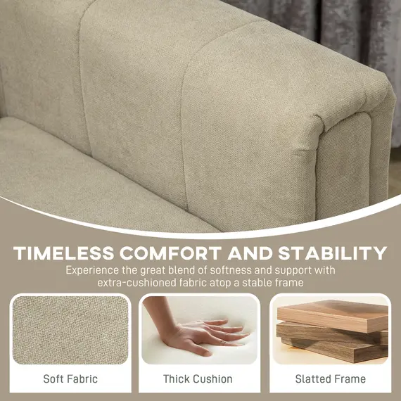 Buy 3 Seater Sofa, Modern Fabric Sofa Couch, Channel Tufted Upholstered Sofa Settee for Living Room, Guest Room, Bedroom, Home Office, Khaki, 6 image