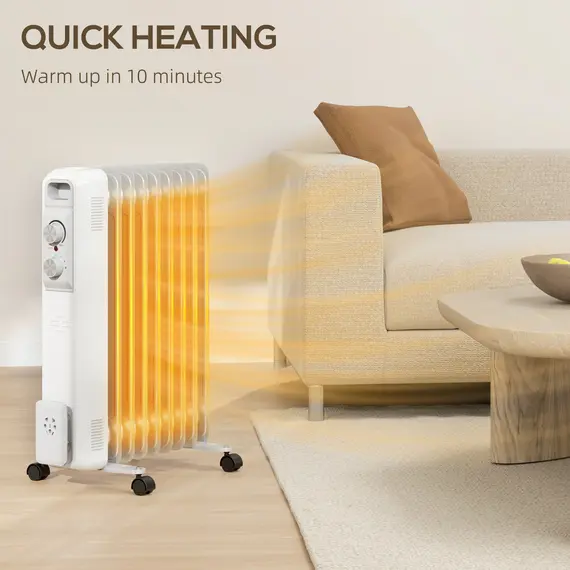 Buy 2kW Nine Fin Oil-Filled Radiator - White, 5 image