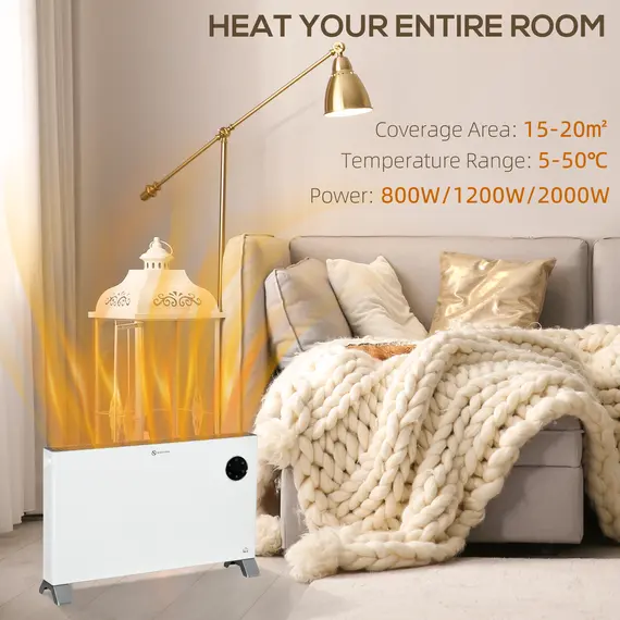 Buy 2000W Electric Convector Heater, Freestanding Space Heater with 3 Heat Settings, Adjustable Thermostat, Timer, White, 4 image