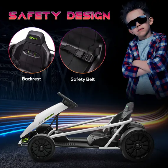 Buy 24V Electric Go Kart for Kids, Drift Ride-On Racing Go Kart with 2 Speeds, for Boys Girls Aged 8-12 Years Old, White, 6 image