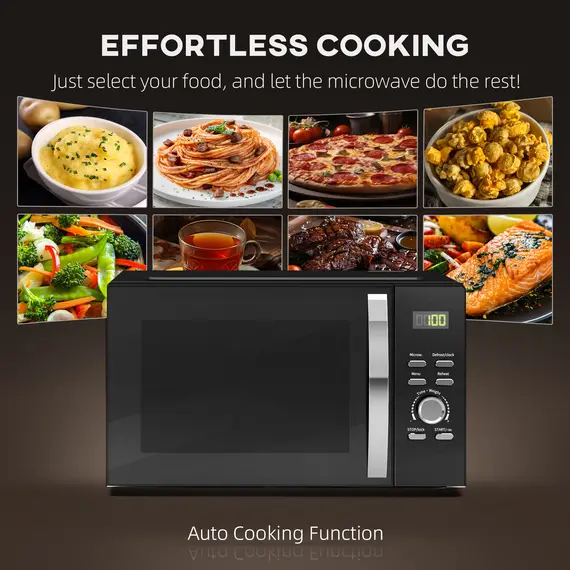Buy 23L 800W Microwave Oven, Digital Solo Microwave with 5 Power Levels, Automatic Defrost, 8 Auto Cook Menus, 60 Minutes Timer, Clock, Easy Clean, Small Black Microwave, 4 image