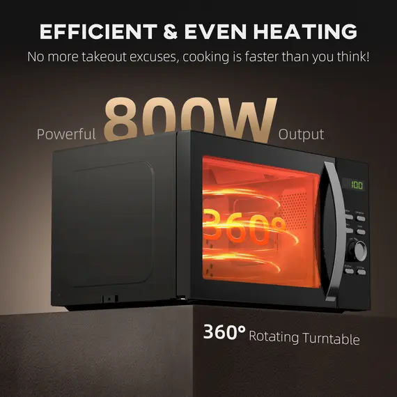 Buy 23L 800W Microwave Oven, Digital Solo Microwave with 5 Power Levels, Automatic Defrost, 8 Auto Cook Menus, 60 Minutes Timer, Clock, Easy Clean, Small Black Microwave, 7 image