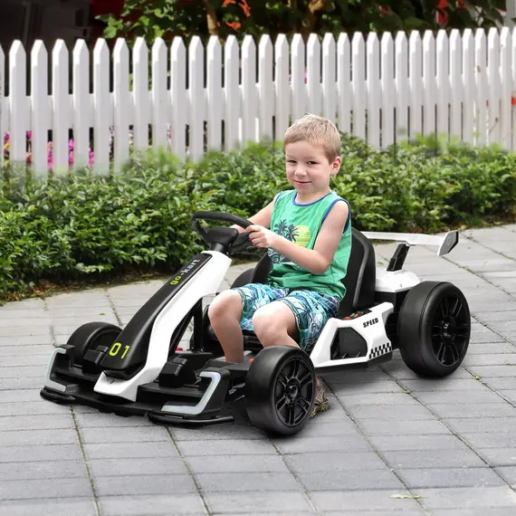 Buy 24V Electric Go Kart for Kids with Adjustable Seat for 6-12 Years, White, 2 image