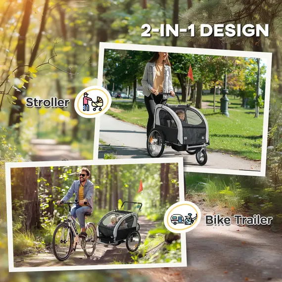 Buy 2 Seat Bike Trailer with 5 Point Harness, Baby Bike Stroller with Safety Flag, Reflectors, for 18+ Months, Black, 4 image