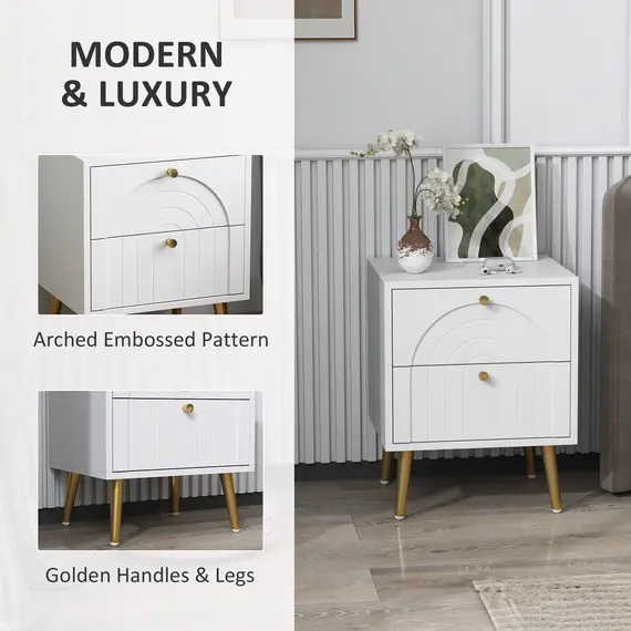 Buy 2-Drawer Bedside Table Set of 2 - White, 6 image