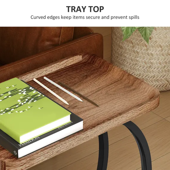 Buy 2-Tier Mobile C-Shaped Side Table - Brown, 6 image