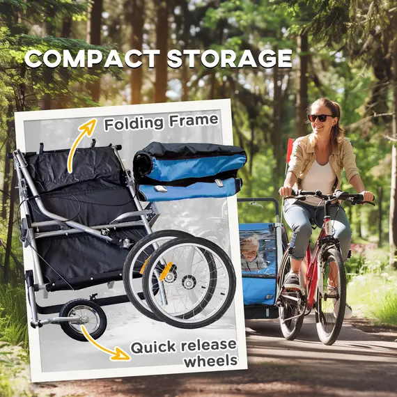 Buy 2 Seat Bike Trailer with 5 Point Harness, Baby Bike Stroller with Safety Flag, Reflectors, for 18+ Months, Blue, 6 image