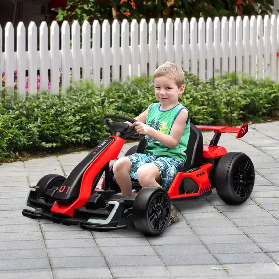 Buy 24V Electric Go Kart for Kids with Adjustable Seat for 6-12 Years, Red, 2 image