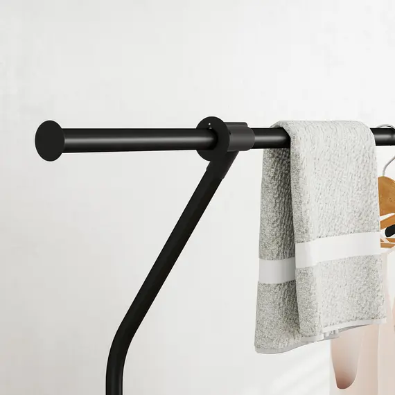 Buy 3x 42L Laundry Basket Unit, with Hanging Rail - Black/Grey, 9 image