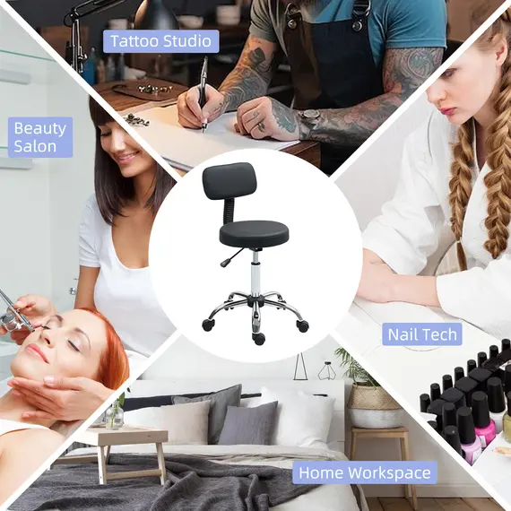 Buy 360° Swivel Seat Salon Stool - Black, 8 image