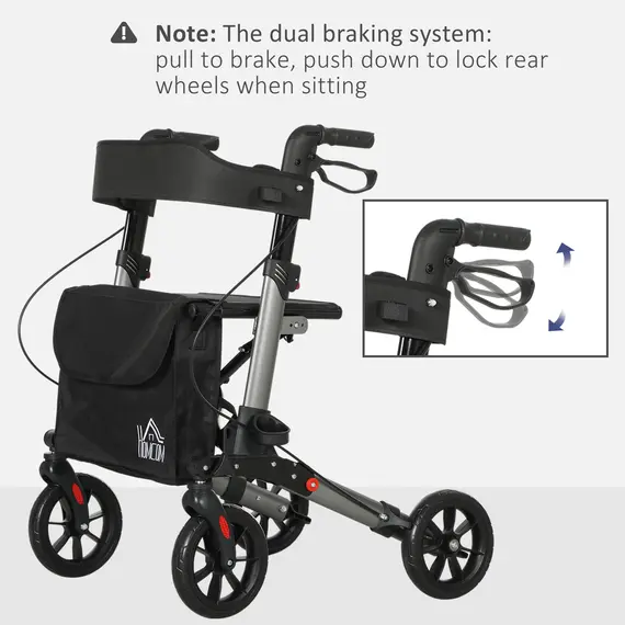 Buy 4 Wheel Rollator with Seat and Back, Folding Mobility Walker with Carry Bag, Adjustable Height, Dual Brakes, Cane Holder, Lightweight Aluminium Walking Frame for Seniors and Disabled, Silver, 8 image