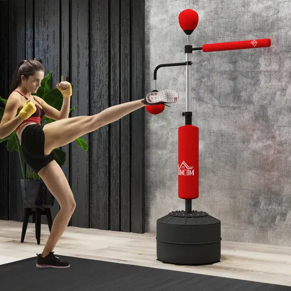 Buy 3-in-1 Boxing Punching Bag, Freestanding with 2 Speed Bals, 360° Reflex Bar, 160-230cm Adjustable Height, Red, 2 image