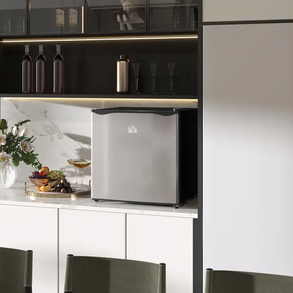 Buy 46 Litre Table Top Mini Fridge, Small Fridge with Ice Box, Reversible Door, Adjustable Temperature and Legs for Bedrooms, Home Office, Silver Tone, 9 image