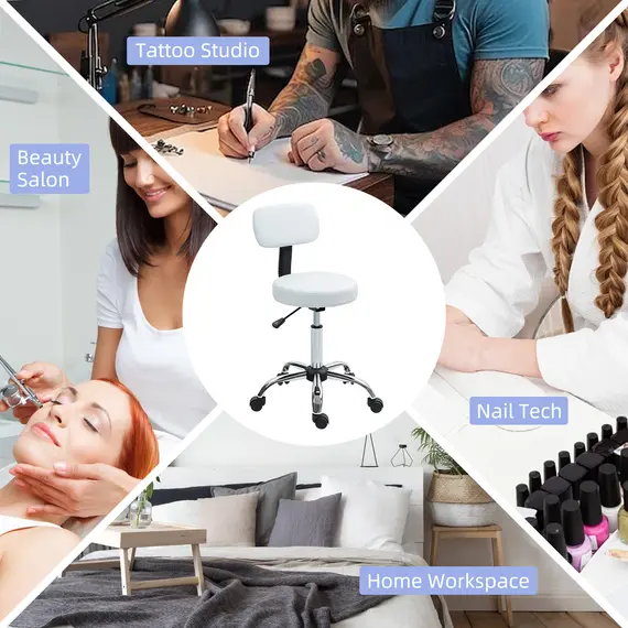 Buy 360° Swivel Seat Salon Stool - White, 8 image