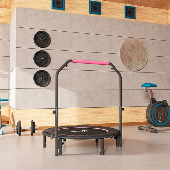 Buy 45" Foldable Mini Fitness Trampoline, with Adjustable Foam Handle, Pink, 9 image